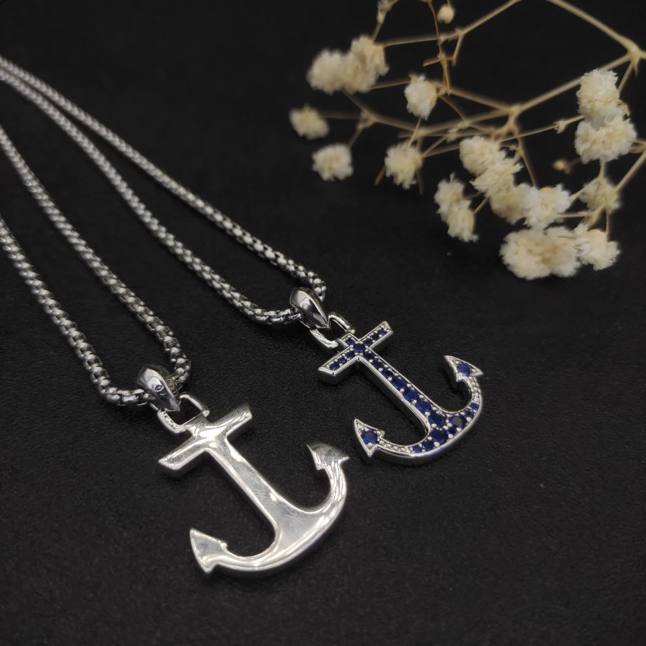 David Yurman Silver Anchor Pendant with Blue Stones